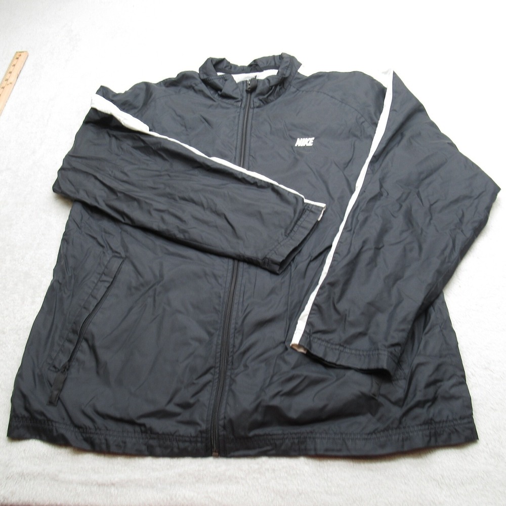 Nike Jacket Mens Large Black Zip Pockets Lined Full Zip Windbreaker VTG 90's